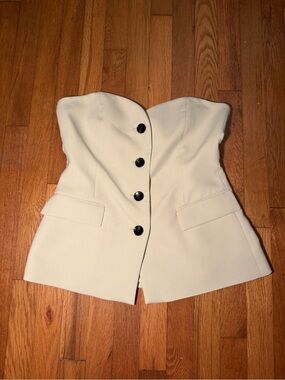 Zara Cream Strapless Button-Front Bustier Top